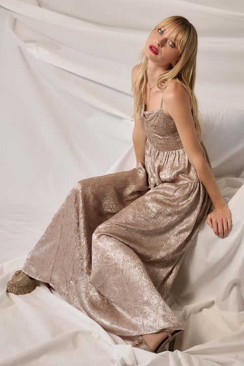 Precious Metals Textured Metallic Maxi Dress