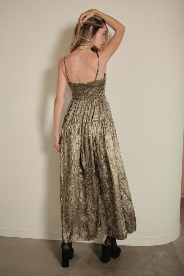 Precious Metals Textured Metallic Maxi Dress - ShopPromesa