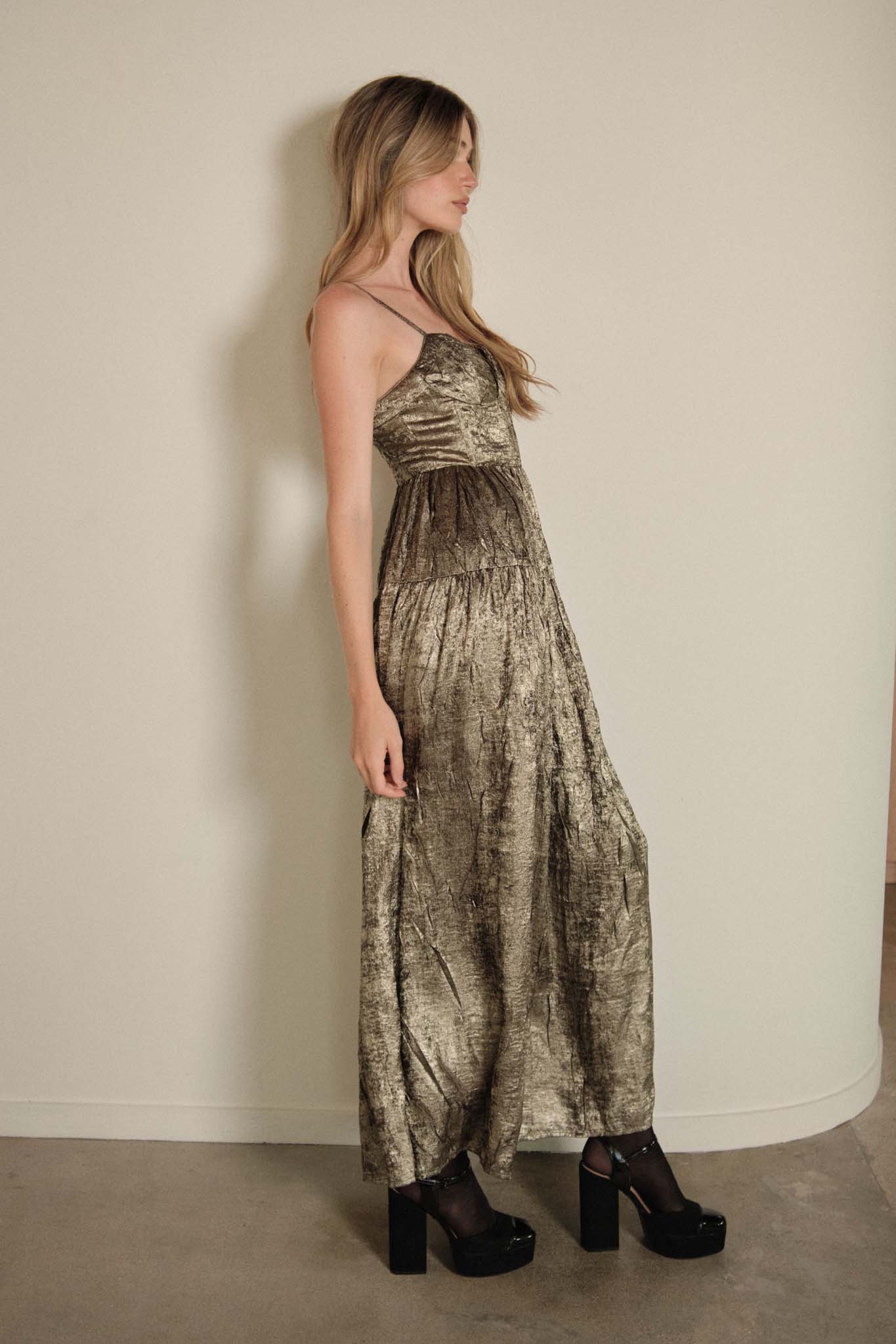 Precious Metals Textured Metallic Maxi Dress - ShopPromesa