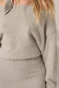 Snow Bunny Metallic Fuzzy Knit Boatneck Mini Dress - ShopPromesa