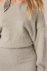 Snow Bunny Metallic Fuzzy Knit Boatneck Mini Dress - ShopPromesa