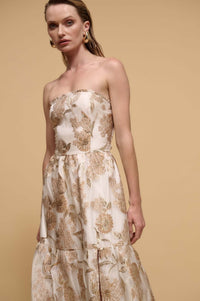 Gilded Garland Metallic Floral Brocade Maxi Dress - ShopPromesa