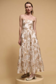 Gilded Garland Metallic Floral Brocade Maxi Dress