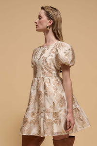 Golden Grove Metallic Floral Brocade Mini Dress - ShopPromesa