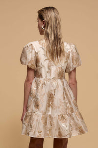 Golden Grove Metallic Floral Brocade Mini Dress - ShopPromesa