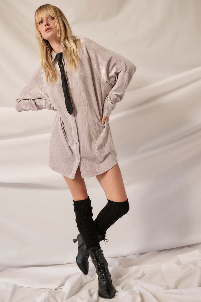 Laid-Back Luxury Crinkle Velvet Mini Shirt Dress - ShopPromesa