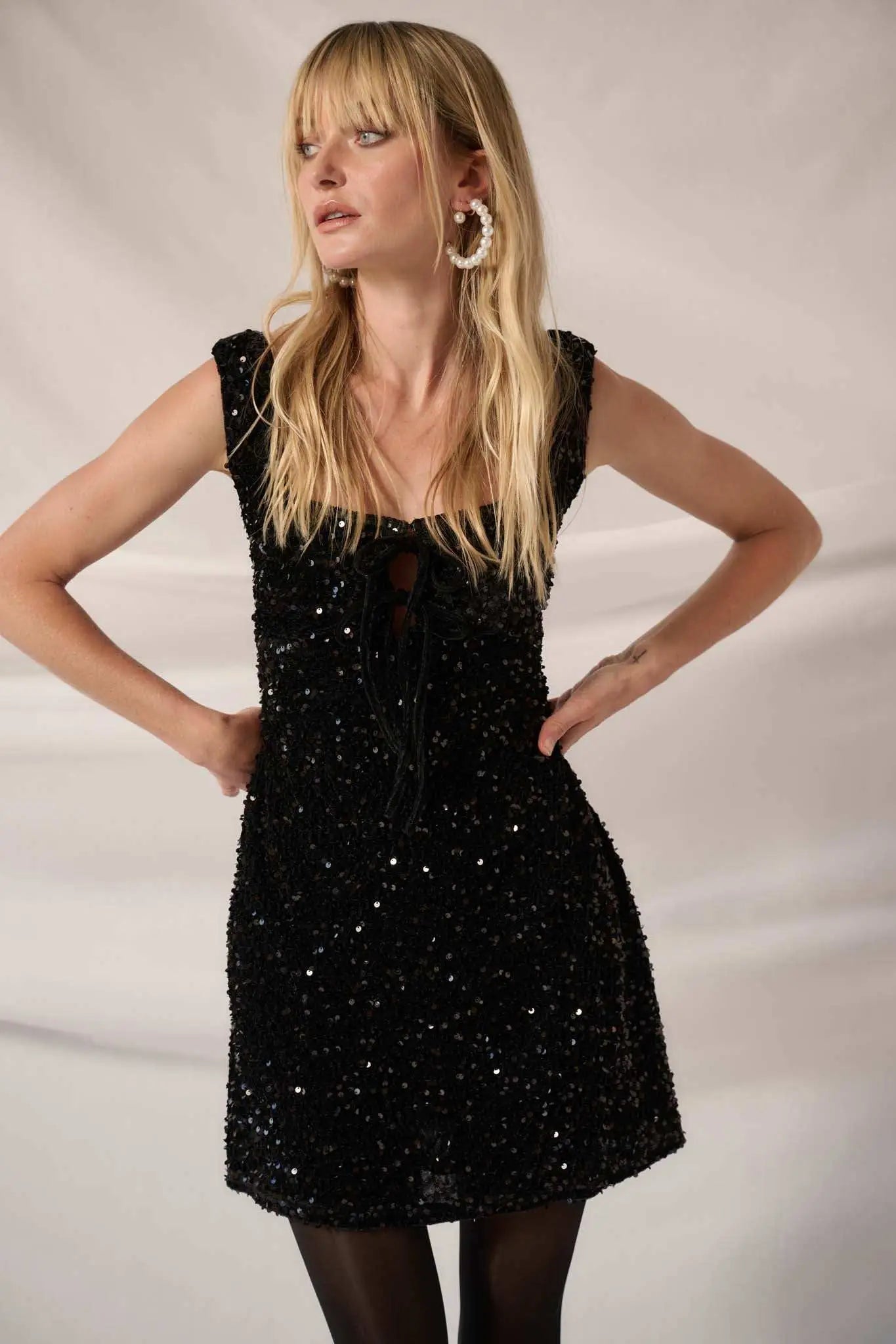 Born to Dance Sequin Tie-Front Tank Mini Dress Black / M Born to Dance Sequin Tie-Front Tank Mini Dress Black / M