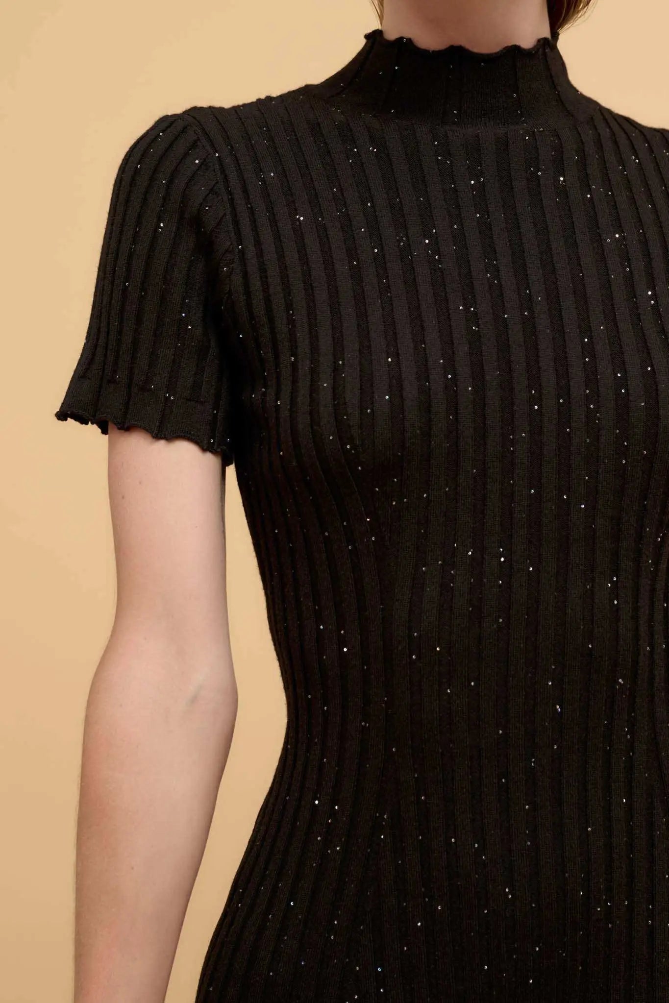 Sparks Fly Sequin Rib-Knit Midi Sweater Dress Black / L Sparks Fly Sequin Rib-Knit Midi Sweater Dress Black / L