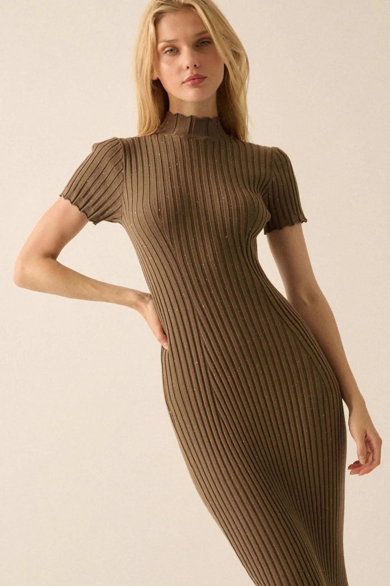 Sparks Fly Sequin Rib-Knit Midi Sweater Dress Black / L Sparks Fly Sequin Rib-Knit Midi Sweater Dress Black / L