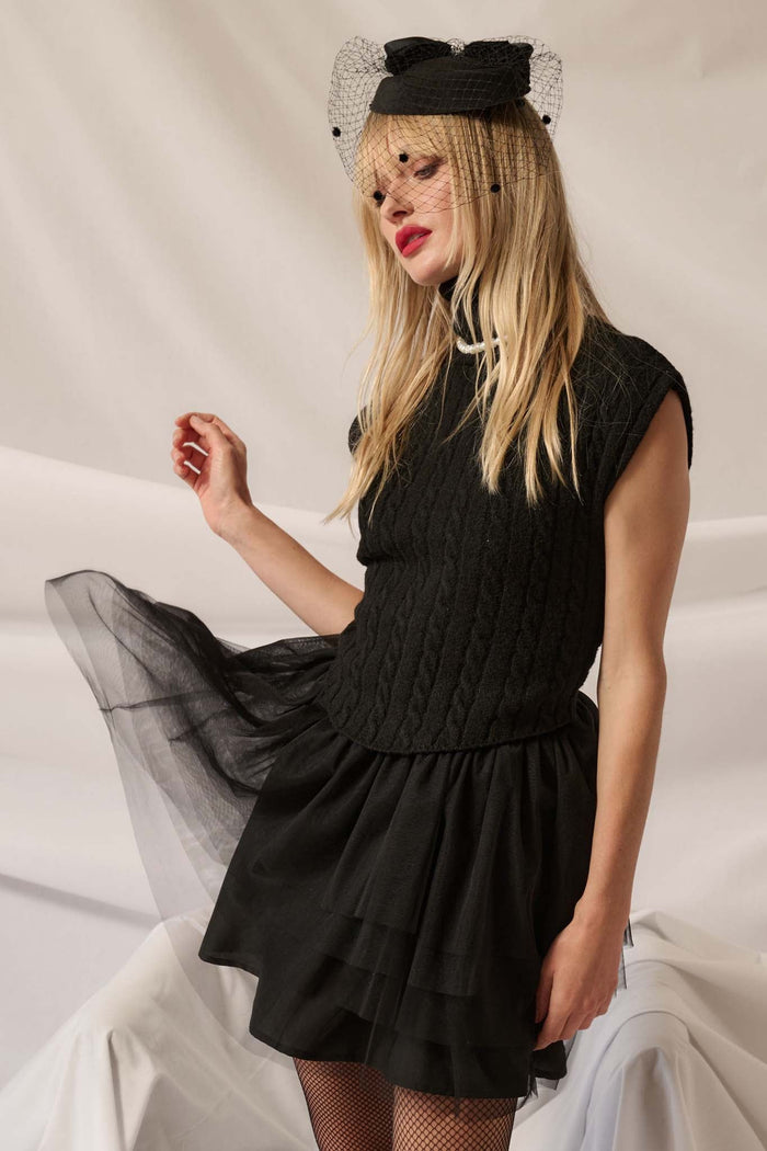 Night Moves Cable Knit Ruffled Tulle Mini Dress - ShopPromesa