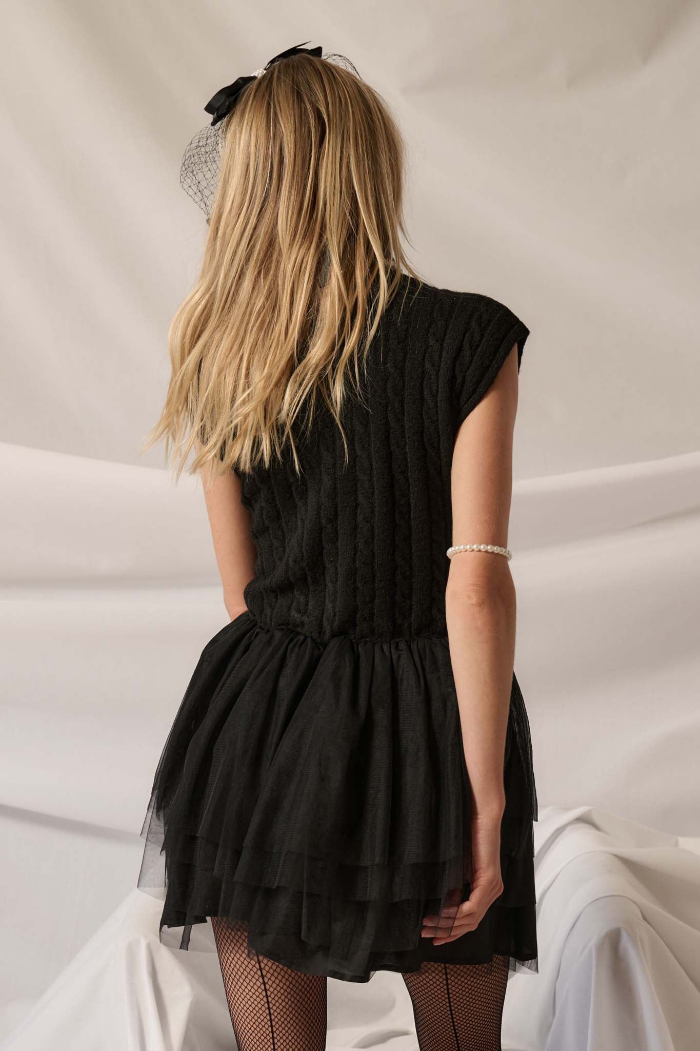 Night Moves Cable Knit Ruffled Tulle Mini Dress - ShopPromesa