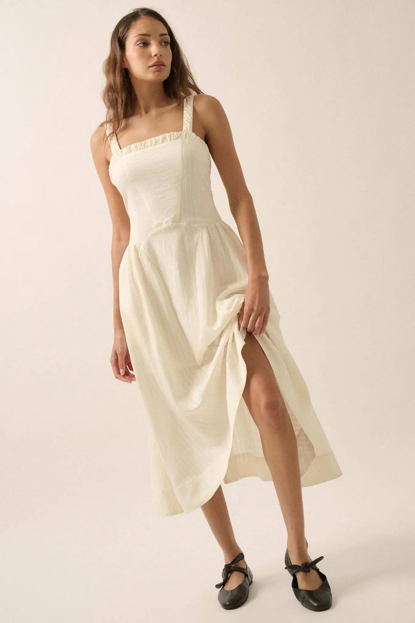 Lovely Life Tonal-Stripe Fit-and-Flare Midi Dress Lovely Life Tonal-Stripe Fit-and-Flare Midi Dress