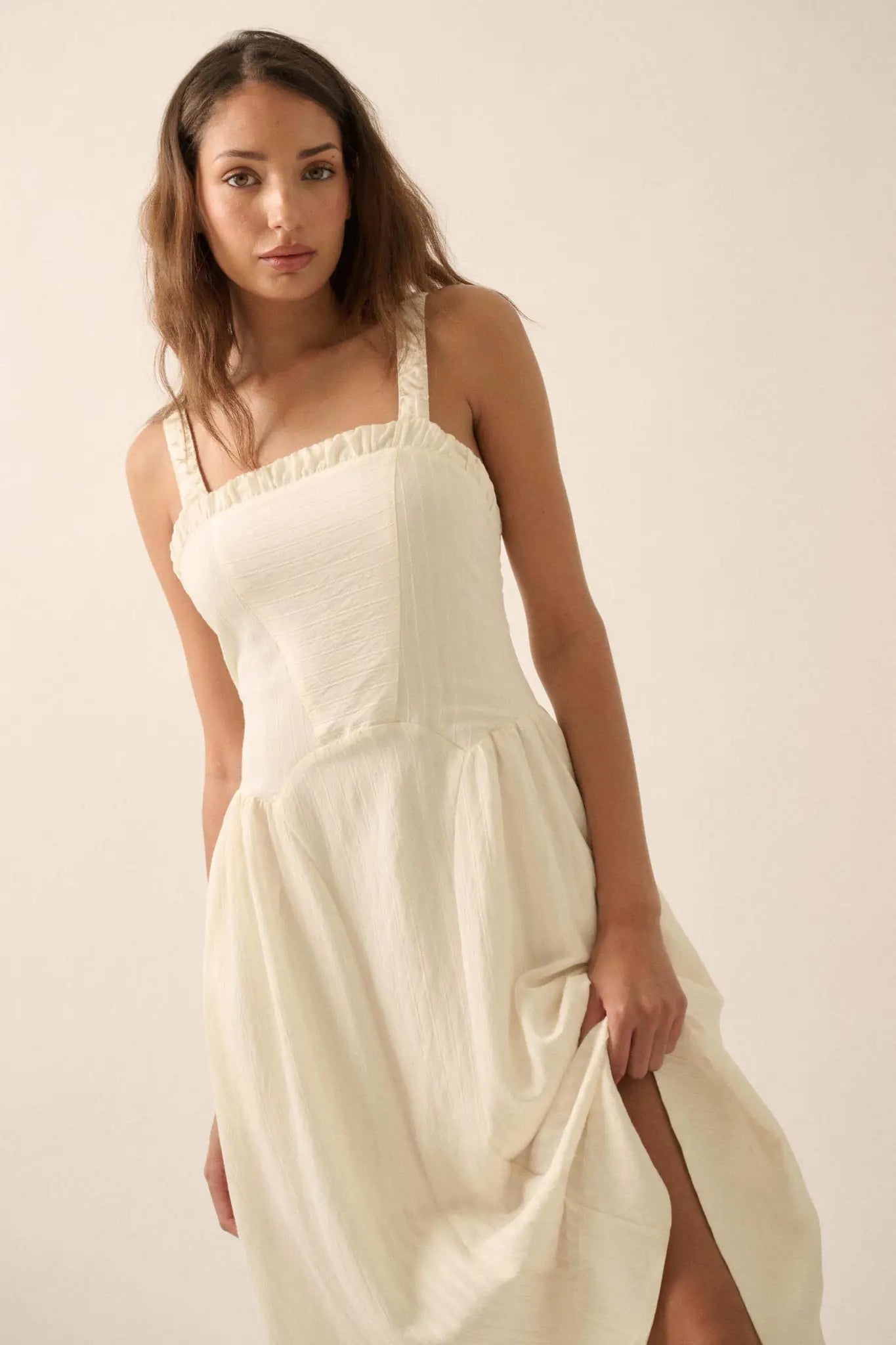 Lovely Life Tonal-Stripe Fit-and-Flare Midi Dress Lovely Life Tonal-Stripe Fit-and-Flare Midi Dress