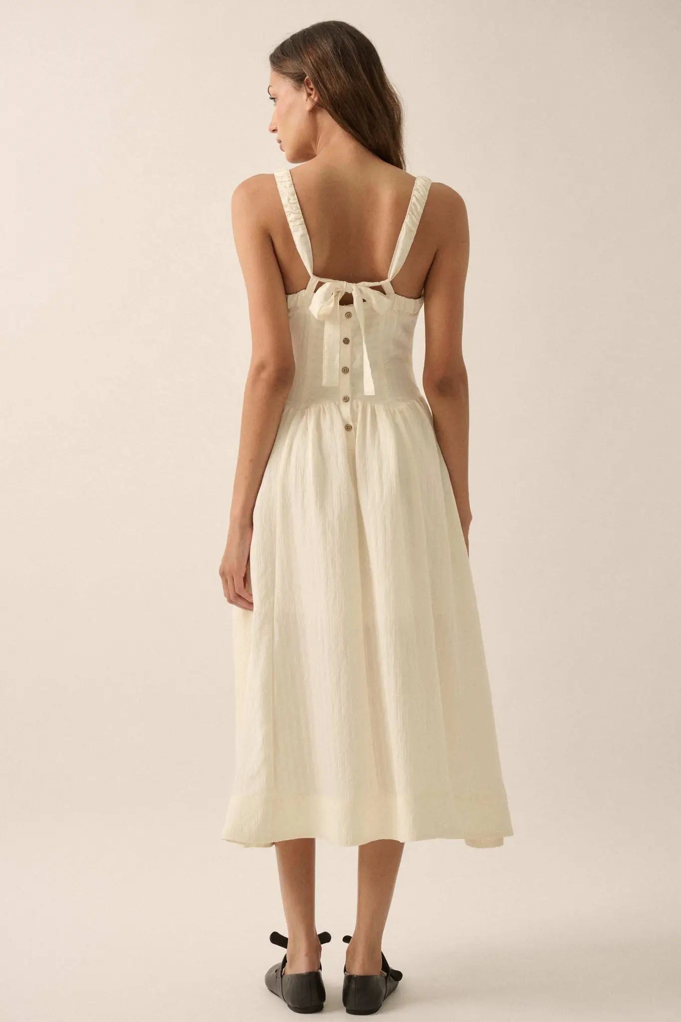 Lovely Life Tonal-Stripe Fit-And-Flare Midi Dress, Cream / M Lovely Life Tonal-Stripe Fit-And-Flare Midi Dress, Cream / M