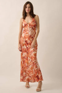 Dream Come True Abstract-Print Satin Maxi Dress - ShopPromesa