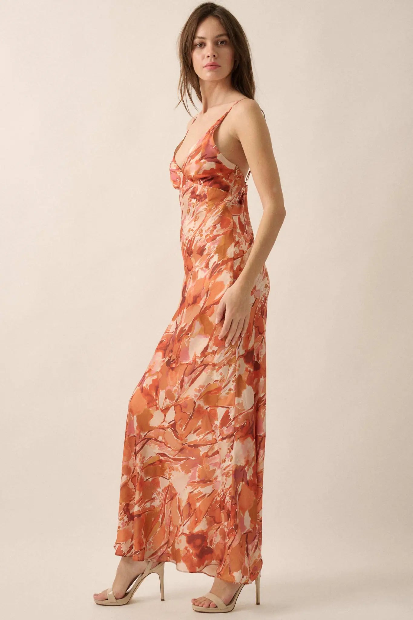 Dream Come True Abstract-Print Satin Maxi Dress - ShopPromesa