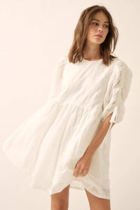 Angel Baby Bow-Embroidered Babydoll Mini Dress - ShopPromesa