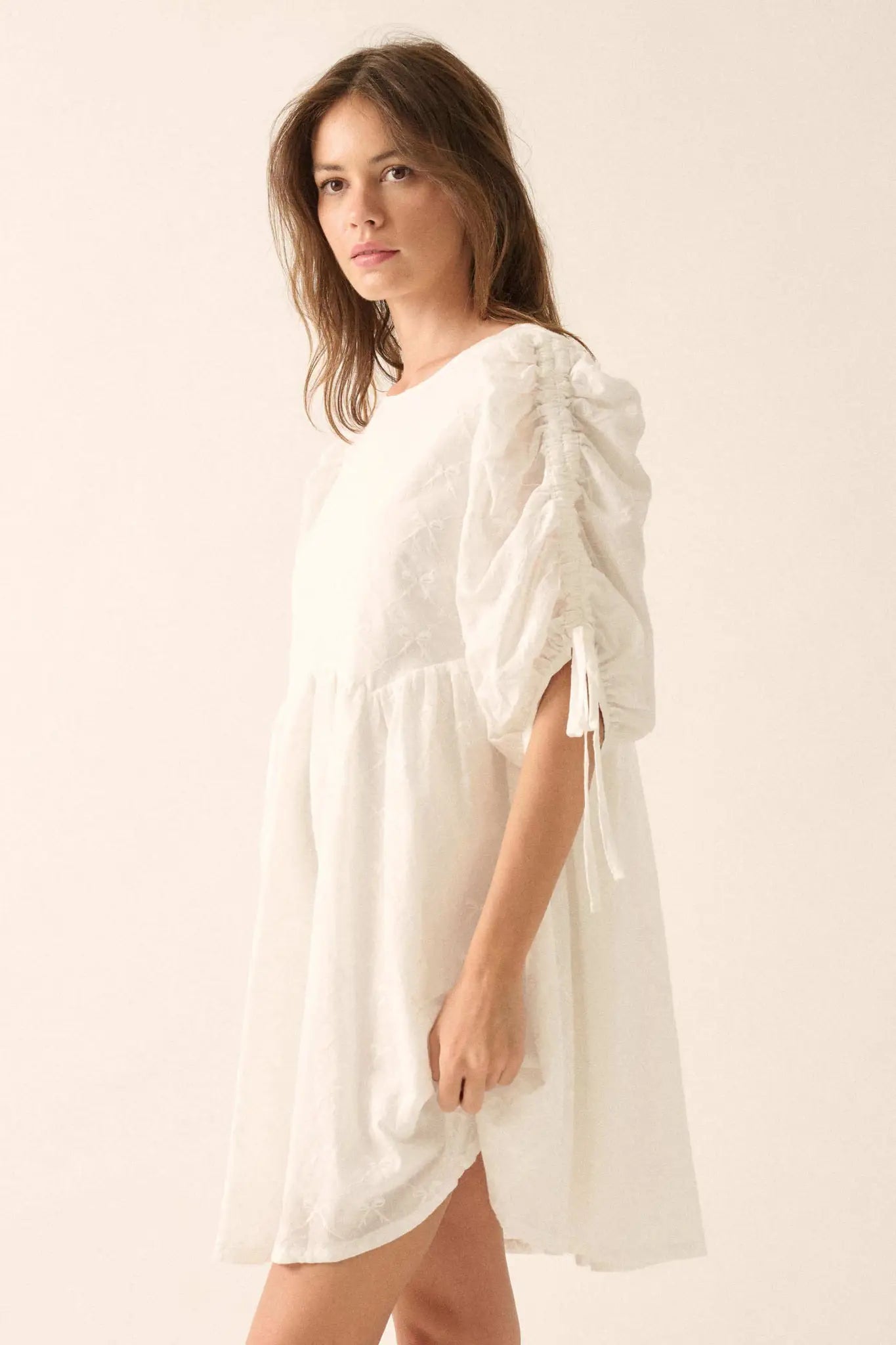 Angel Baby Bow-Embroidered Babydoll Mini Dress - ShopPromesa