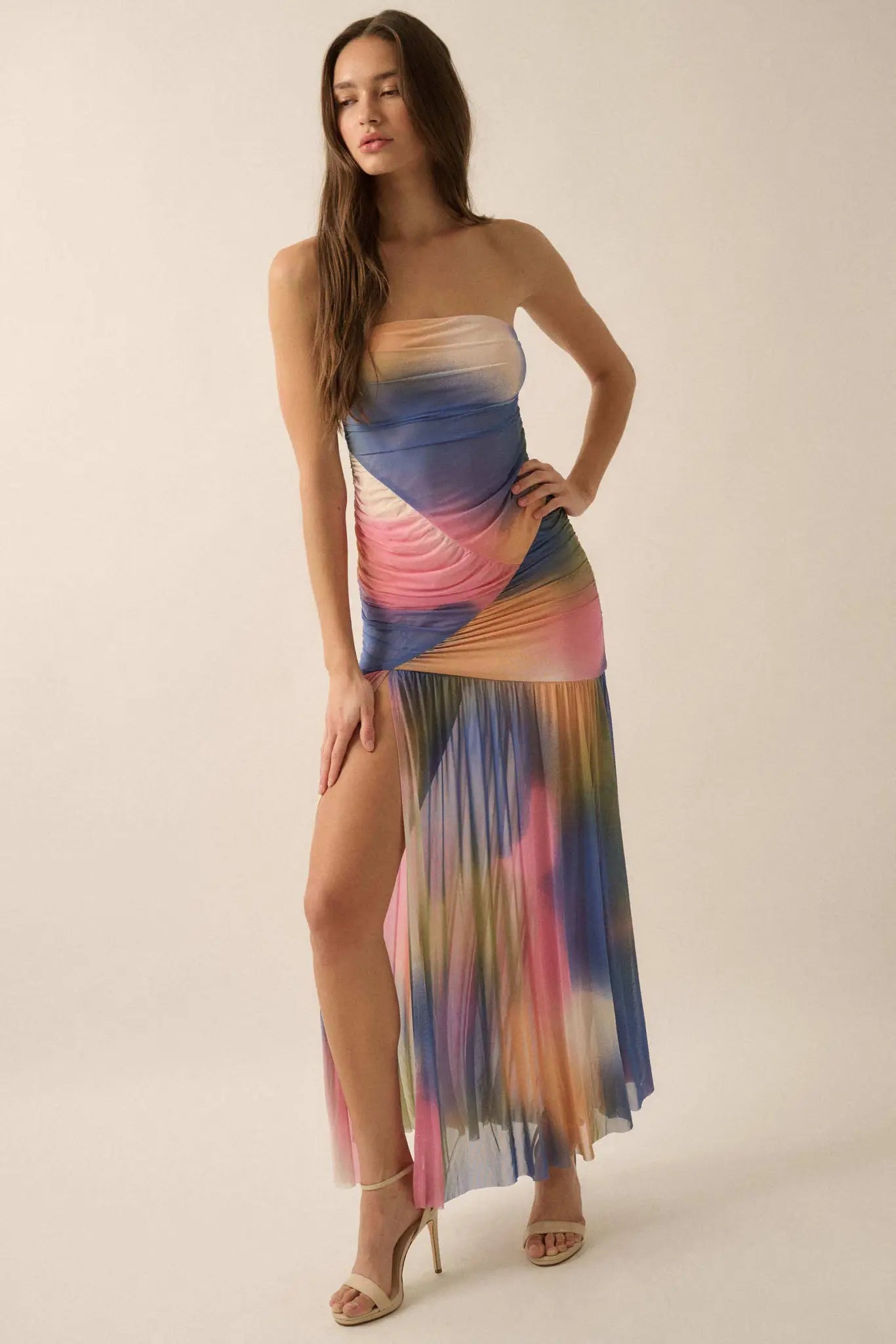 tie dye pink and blue dress Pink Blue Breeze Tie Dye Ruched Side Tank Dress (XL) | Delivery Near Me