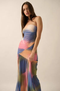 Color My World Tie-Dye Mesh Strapless Maxi Dress - ShopPromesa