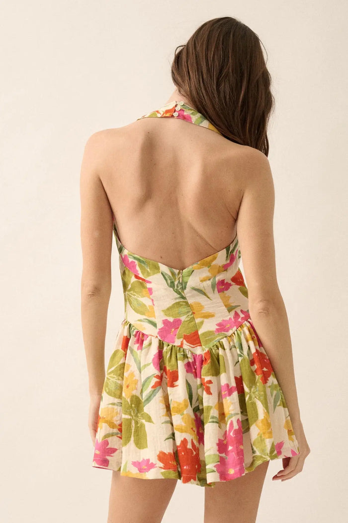 Maui Magic Tropical Floral Halter Mini Dress - ShopPromesa