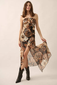 Blooming Wild Floral Chiffon Strapless Maxi Dress - ShopPromesa