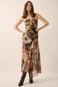 Blooming Wild Floral Chiffon Strapless Maxi Dress - ShopPromesa