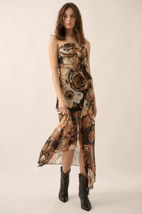 Blooming Wild Floral Chiffon Strapless Maxi Dress - ShopPromesa