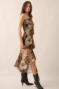 Blooming Wild Floral Chiffon Strapless Maxi Dress - ShopPromesa