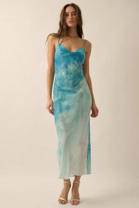 Gentle Rain Tie-Dye Satin Cowl-Neck Maxi Dress - ShopPromesa