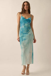 Gentle Rain Tie-Dye Satin Cowl-Neck Maxi Dress - ShopPromesa