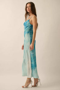 Gentle Rain Tie-Dye Satin Cowl-Neck Maxi Dress - ShopPromesa