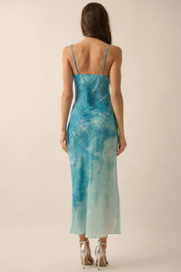 Gentle Rain Tie-Dye Satin Cowl-Neck Maxi Dress - ShopPromesa