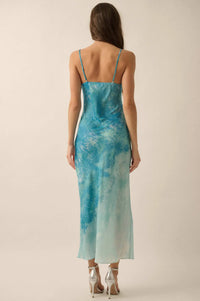 Gentle Rain Tie-Dye Satin Cowl-Neck Maxi Dress - ShopPromesa