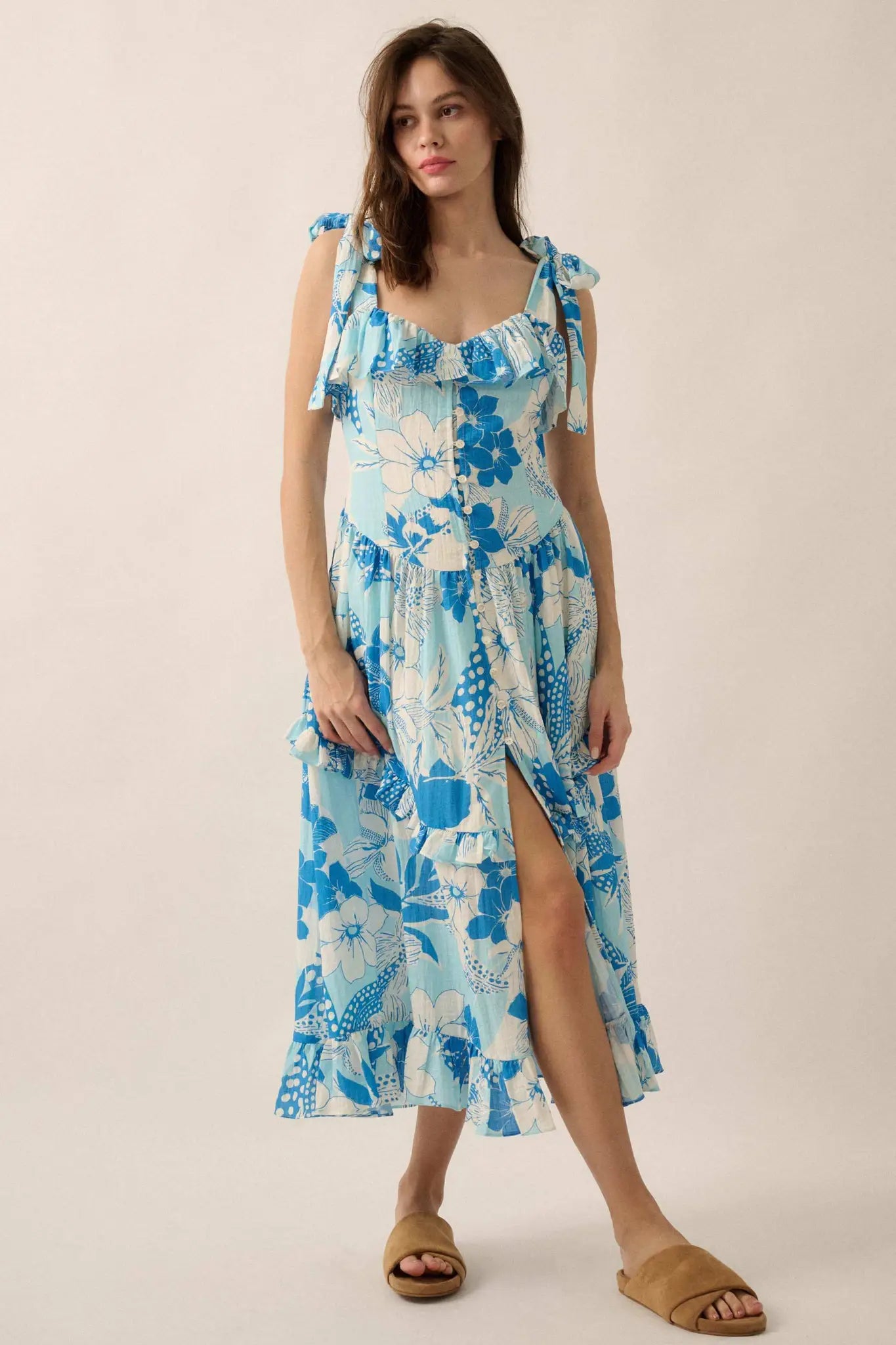 floral button front midi dress The Troy Floral Button Down Midi Dress x-small / Orange