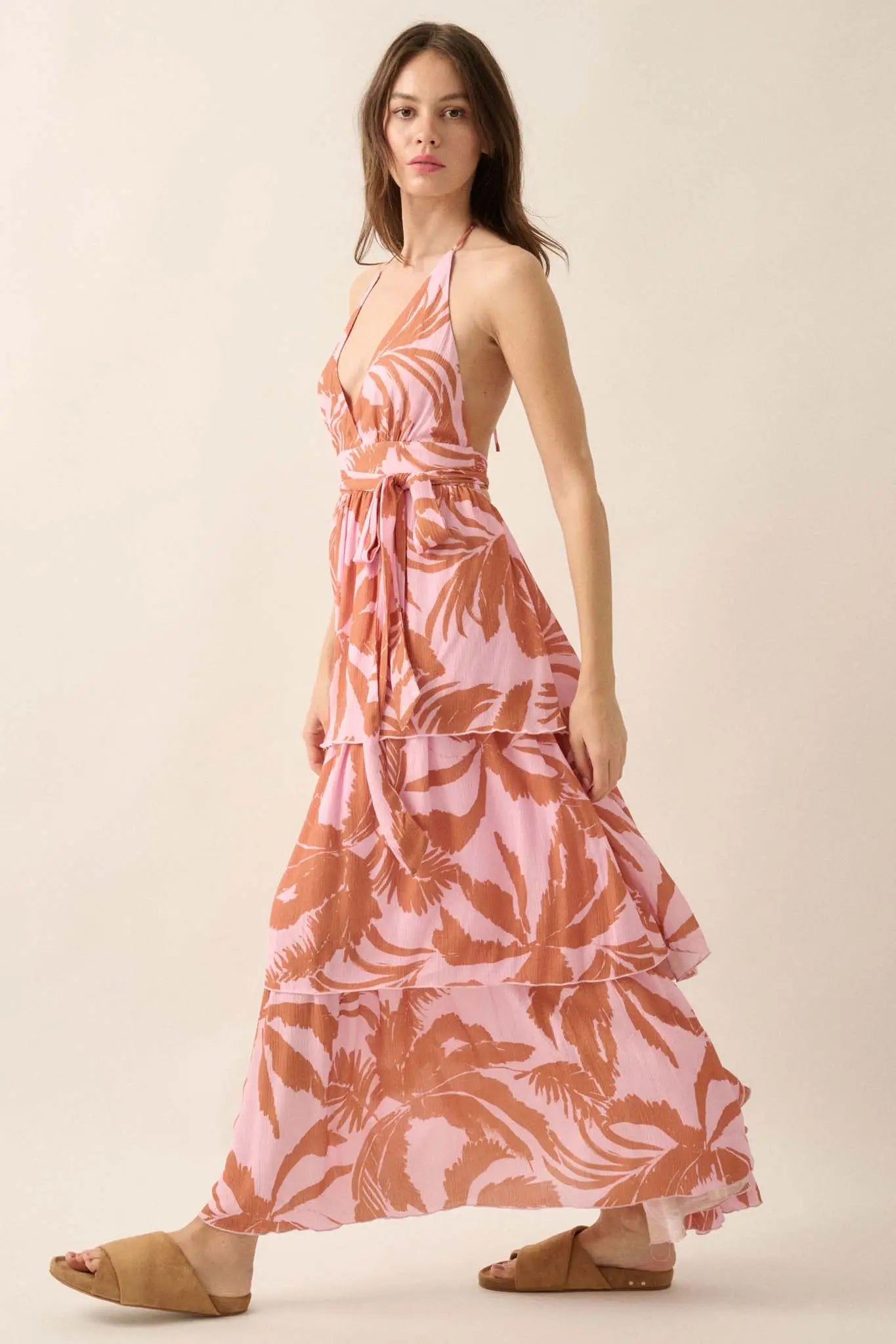 Frond of You Tropical Surplice Halter Maxi Dress - ShopPromesa