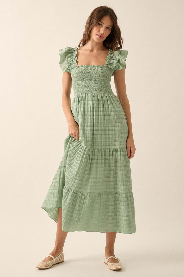 Sweet Sensation Ruffled Paid Tiered Midi Dress - ShopPromesa