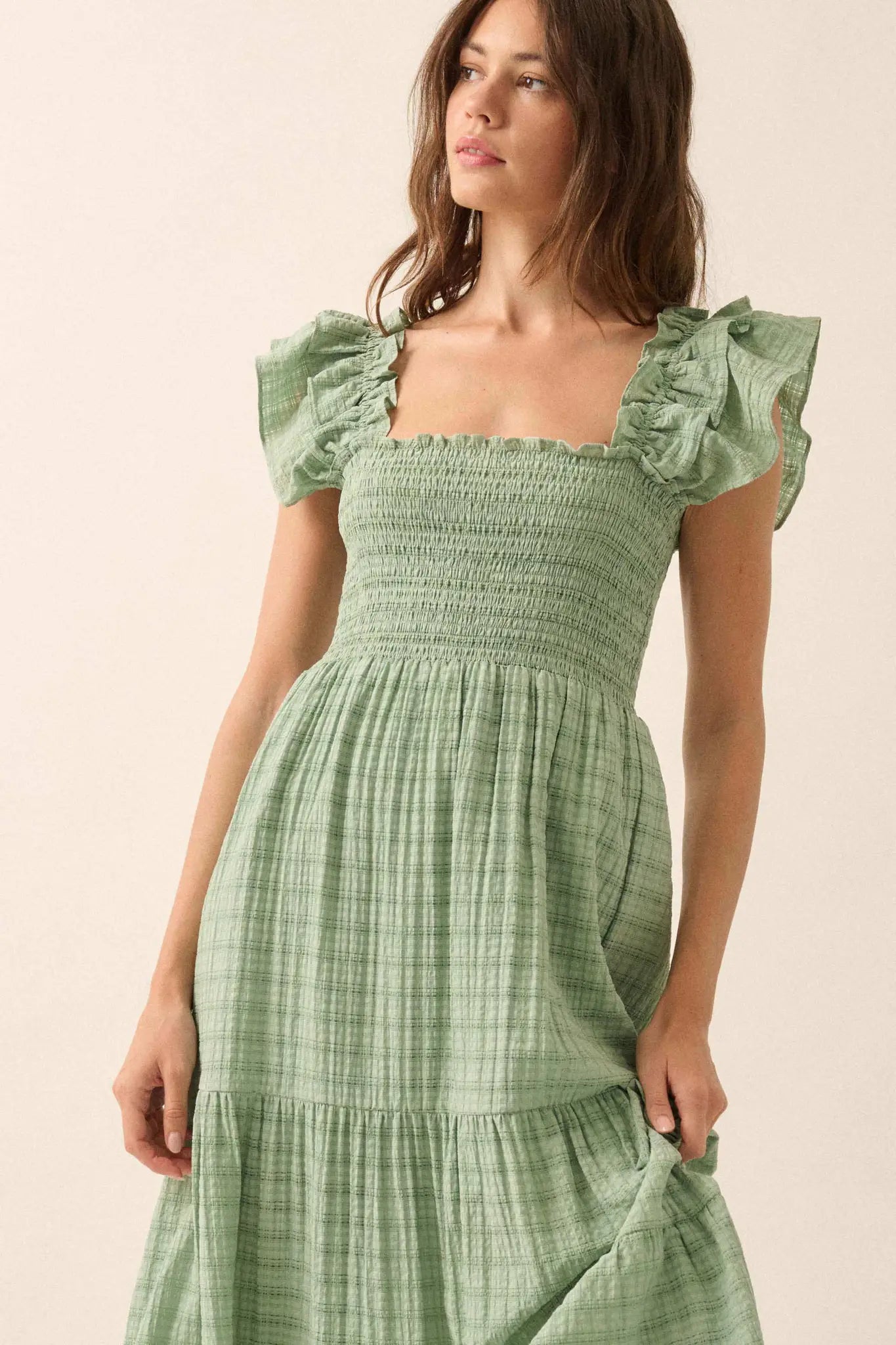 Sweet Sensation Ruffled Paid Tiered Midi Dress - ShopPromesa