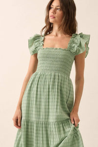 Sweet Sensation Ruffled Paid Tiered Midi Dress - ShopPromesa