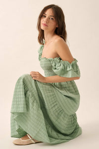 Sweet Sensation Ruffled Paid Tiered Midi Dress - ShopPromesa