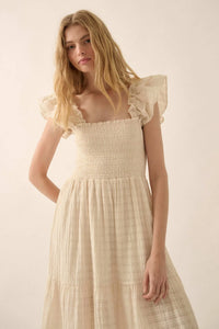 Sweet Sensation Ruffled Paid Tiered Midi Dress - ShopPromesa
