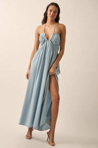 Blue Bayou Denim Tie-Back Halter Maxi Dress - ShopPromesa