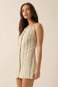 Play Along Pinstripe Button-Front Mini Dress - ShopPromesa