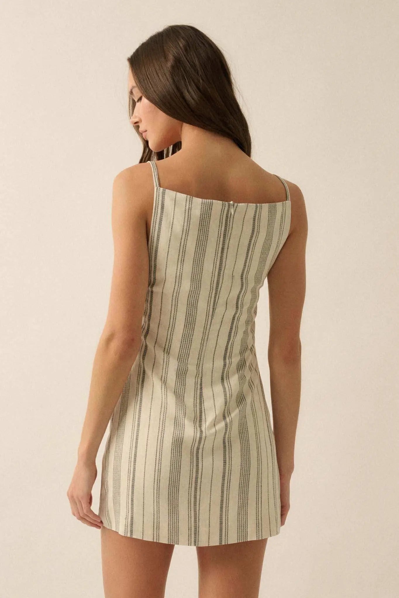 Play Along Pinstripe Button-Front Mini Dress Natural / L Play Along Pinstripe Button-Front Mini Dress Natural / L