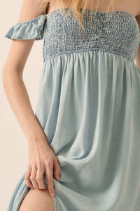 Cloud Nine Smocked Denim Off-Shoulder Maxi Dress - ShopPromesa