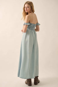 Cloud Nine Smocked Denim Off-Shoulder Maxi Dress - ShopPromesa