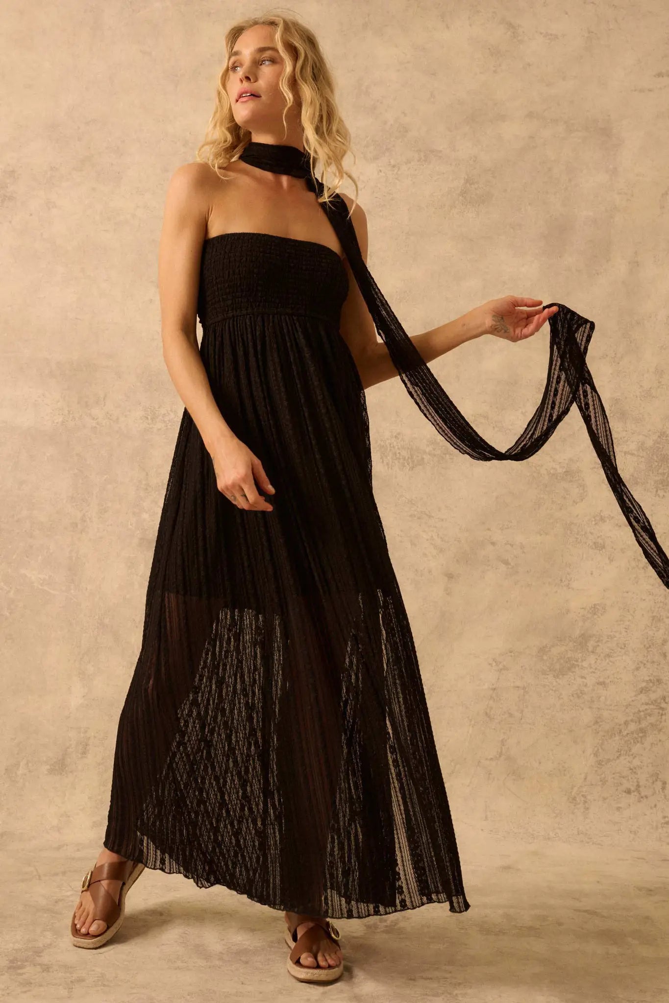 The Emma Infinity Dress in Striped Floral Lace - ShopPromesa