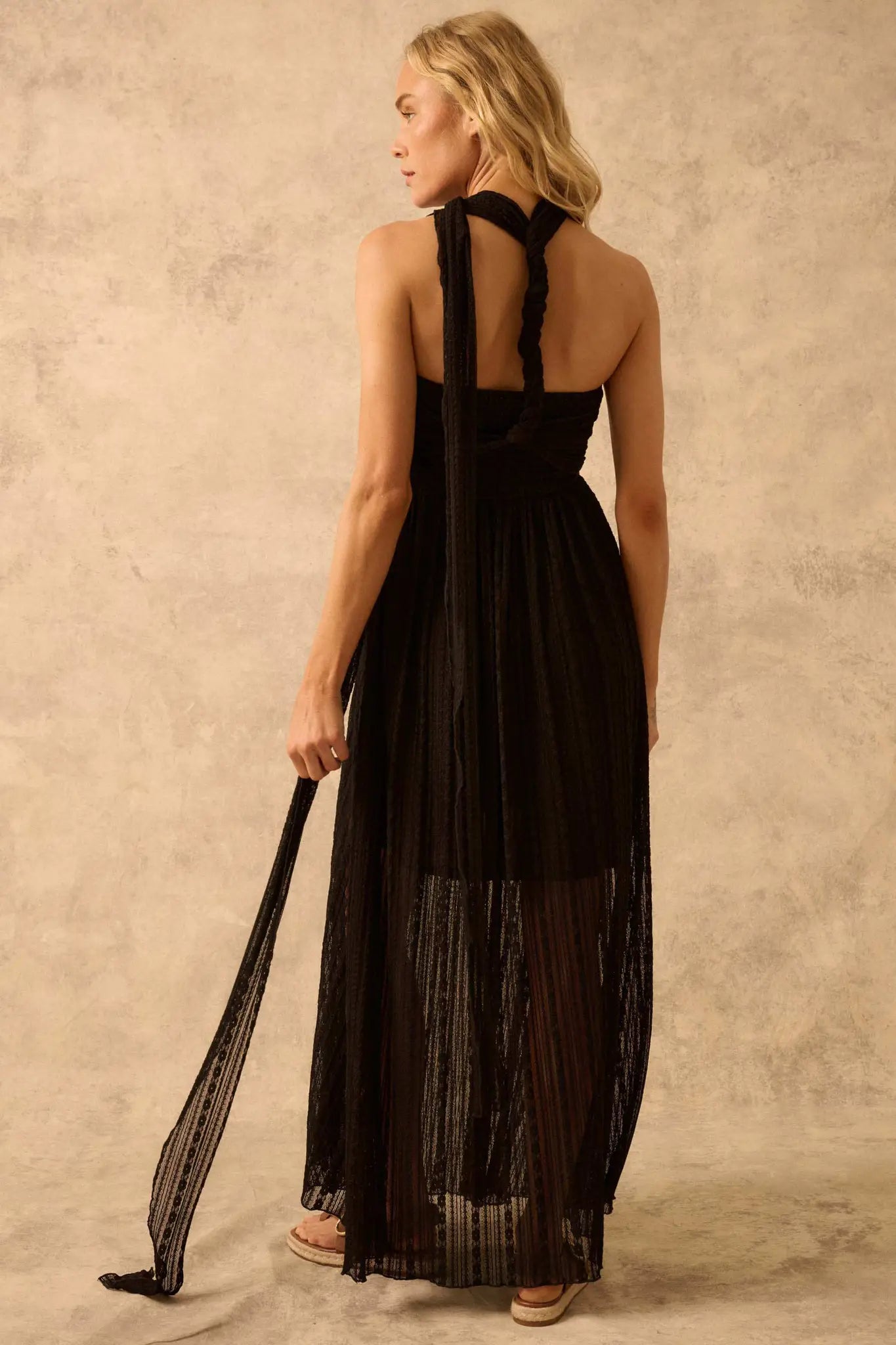 The Emma Infinity Dress in Striped Floral Lace, Black / S The Emma Infinity Dress in Striped Floral Lace, Black / S