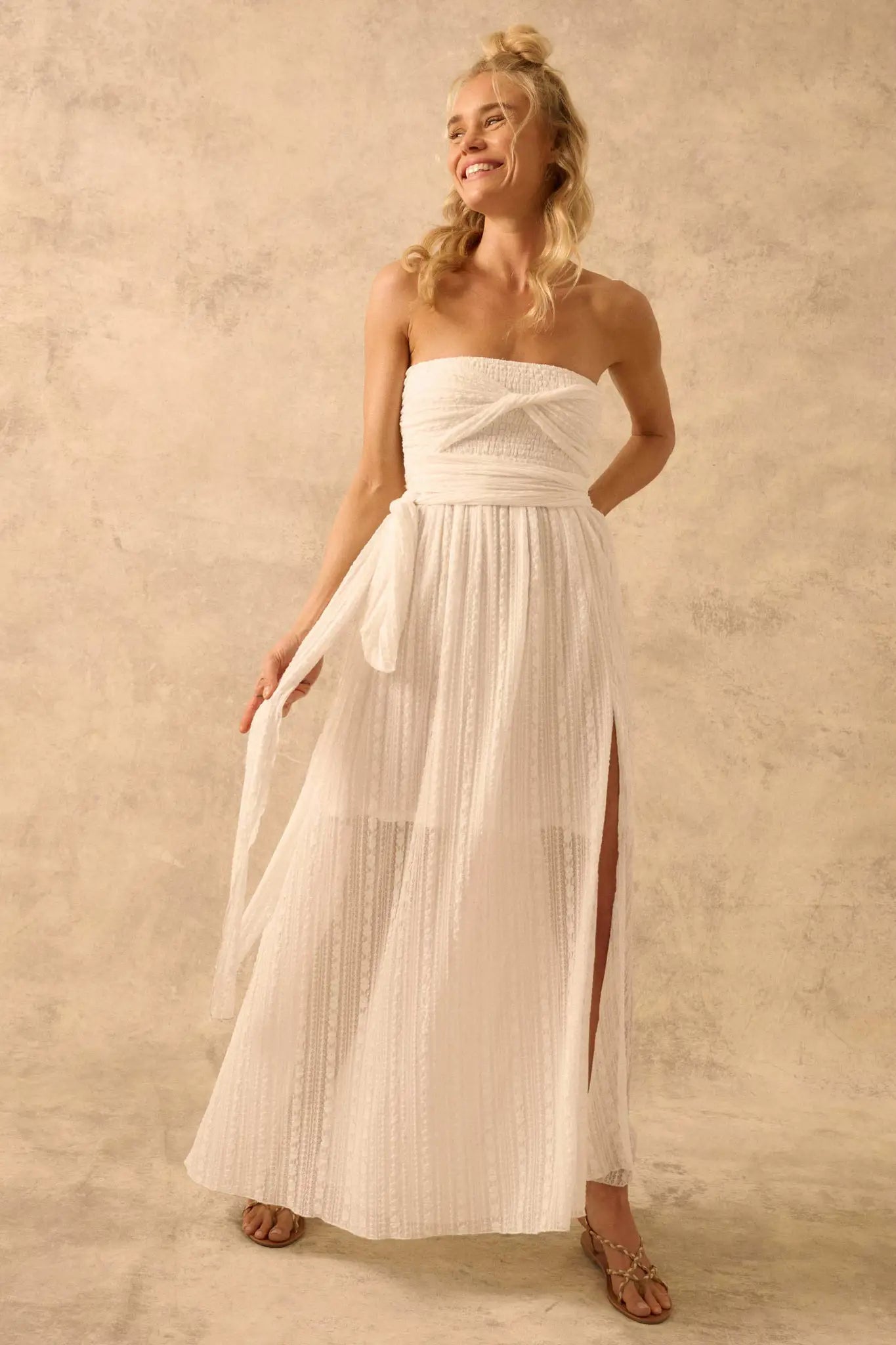 The Emma Infinity Dress in Striped Floral Lace Off White / M The Emma Infinity Dress in Striped Floral Lace Off White / M