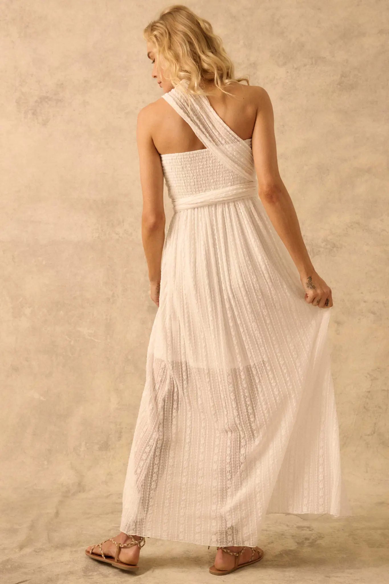 The Emma Infinity Dress in Striped Floral Lace - ShopPromesa